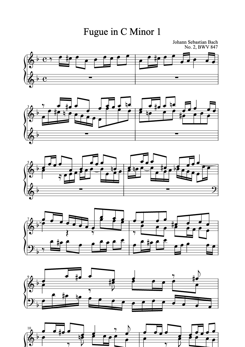 Sheet music preview for Fugue in C Minor