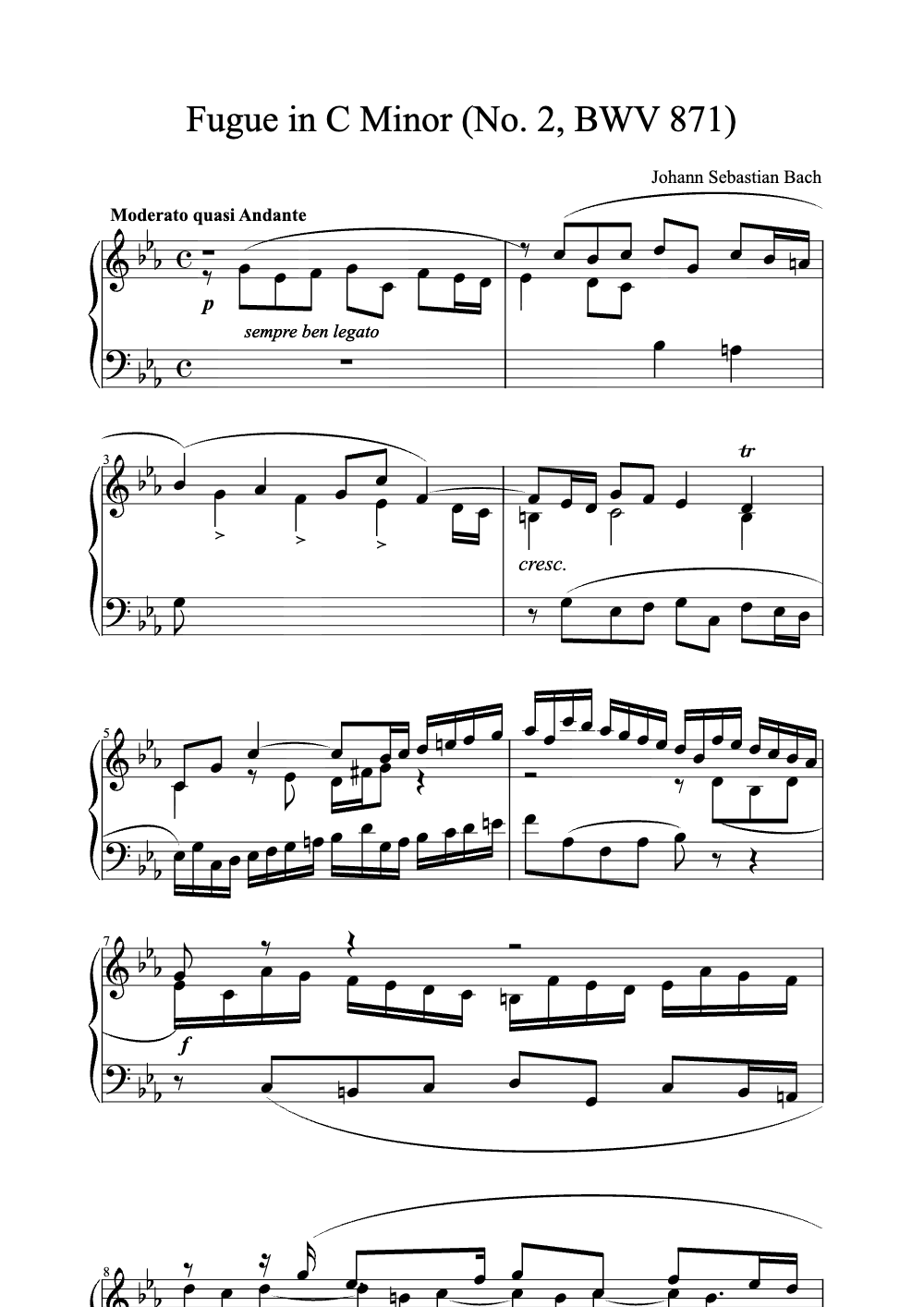 Sheet music preview for Fugue in C Minor (No. 2, BWV 871)