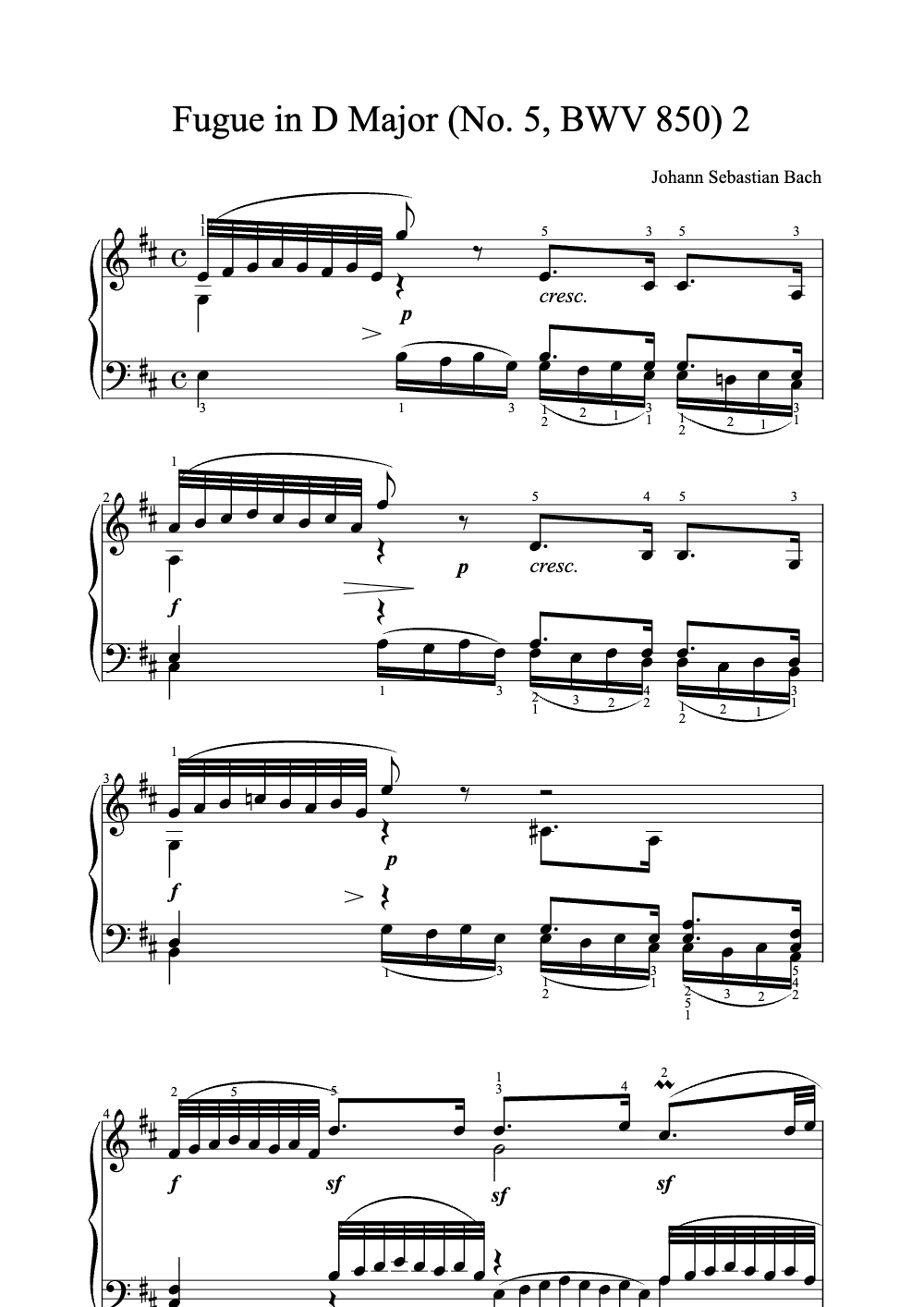 Sheet music preview for Fugue in D Major (No. 5, BWV 850)