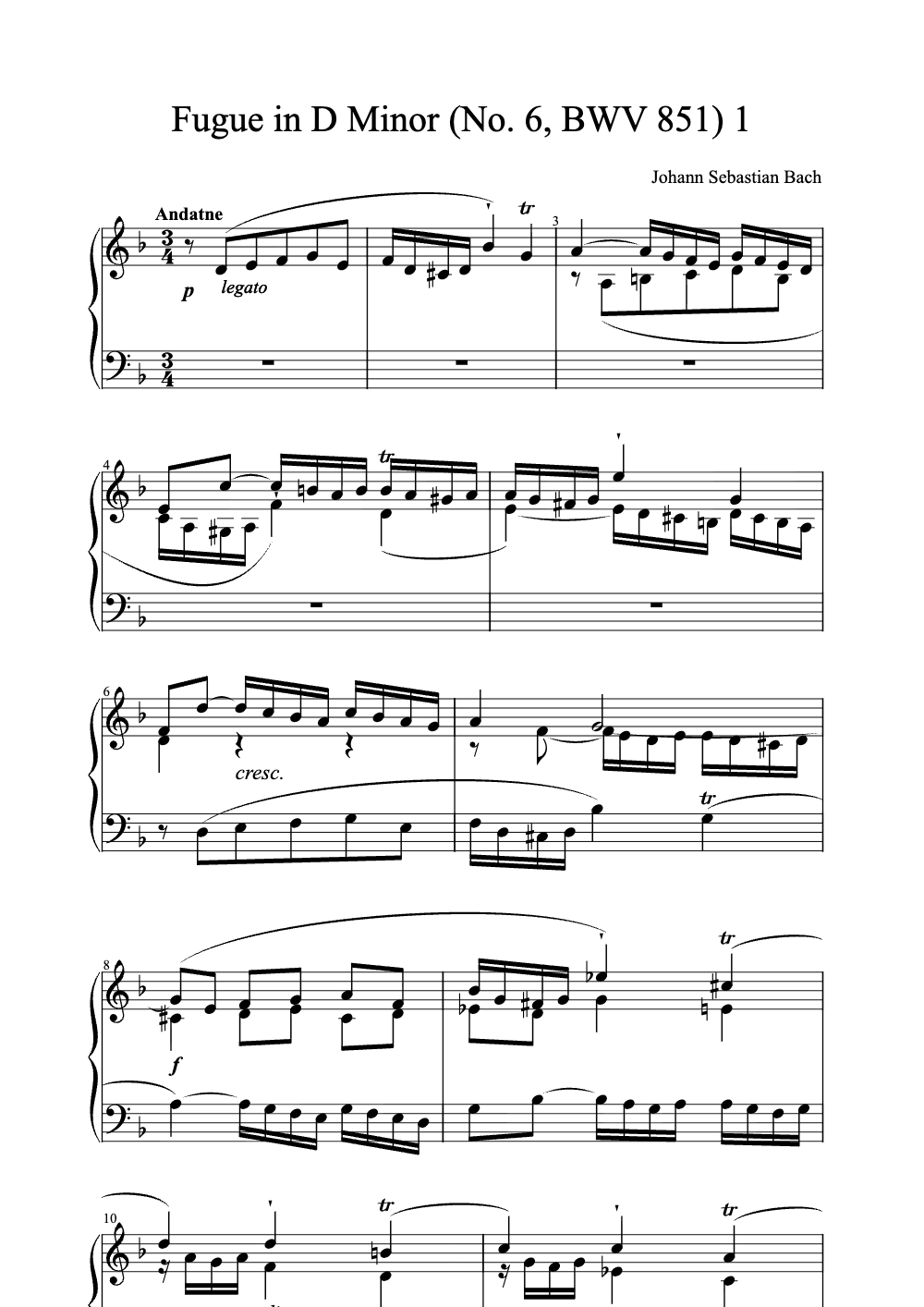 Sheet music preview for Fugue in D Minor