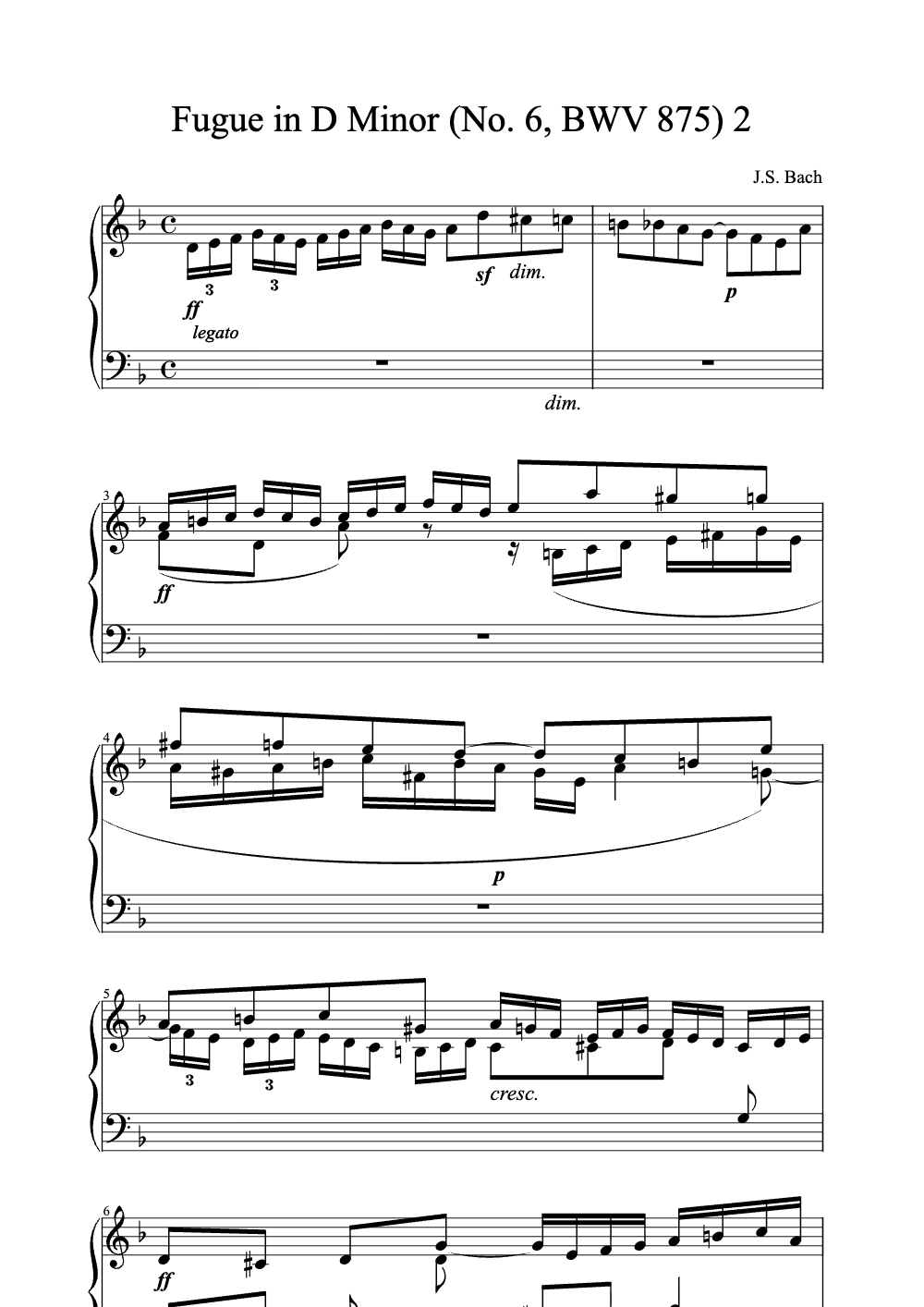 Sheet music preview for Fugue in D Minor (No. 6, BWV 875)