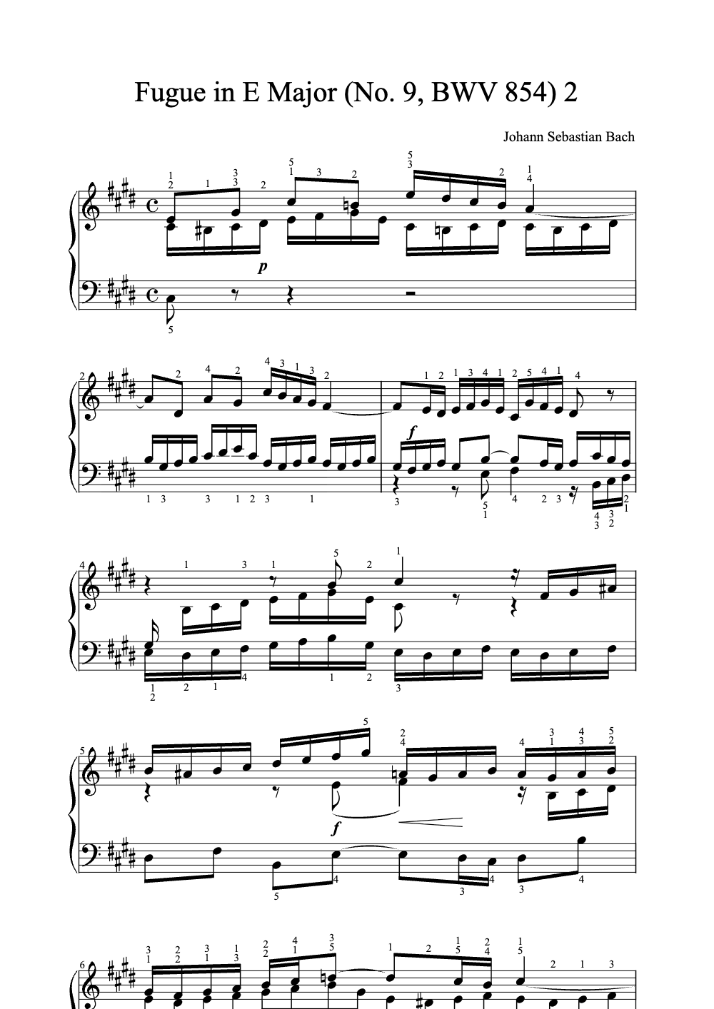 Sheet music preview for Fugue in E Major (No. 9, BWV 854)