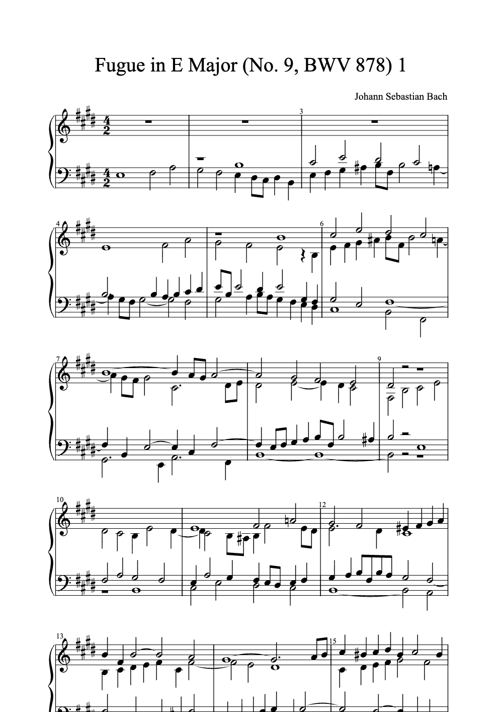 Sheet music preview for Fugue in E Major