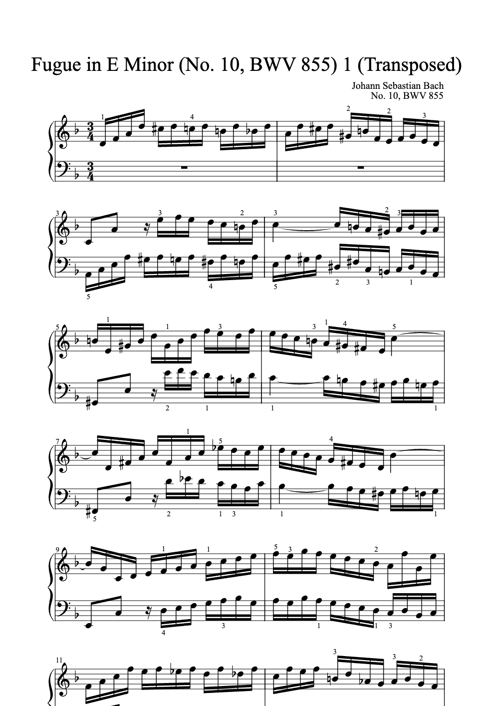 Sheet music preview for Fugue in E Minor (No. 10, BWV 855)