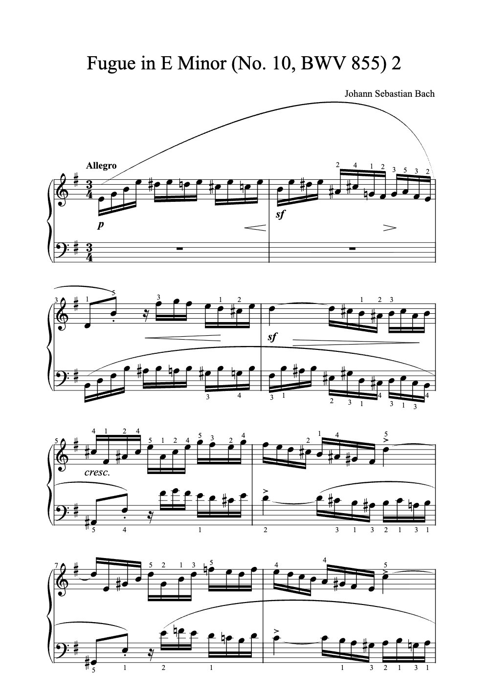 Sheet music preview for Fugue in E Minor (No. 10, BWV 855)