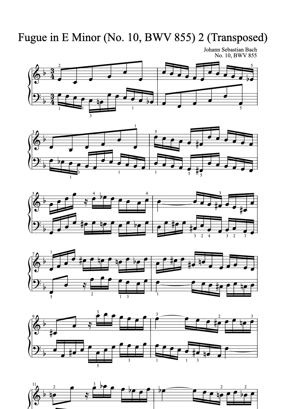 Sheet music preview for Fugue in E Minor (No. 10, BWV 855)
