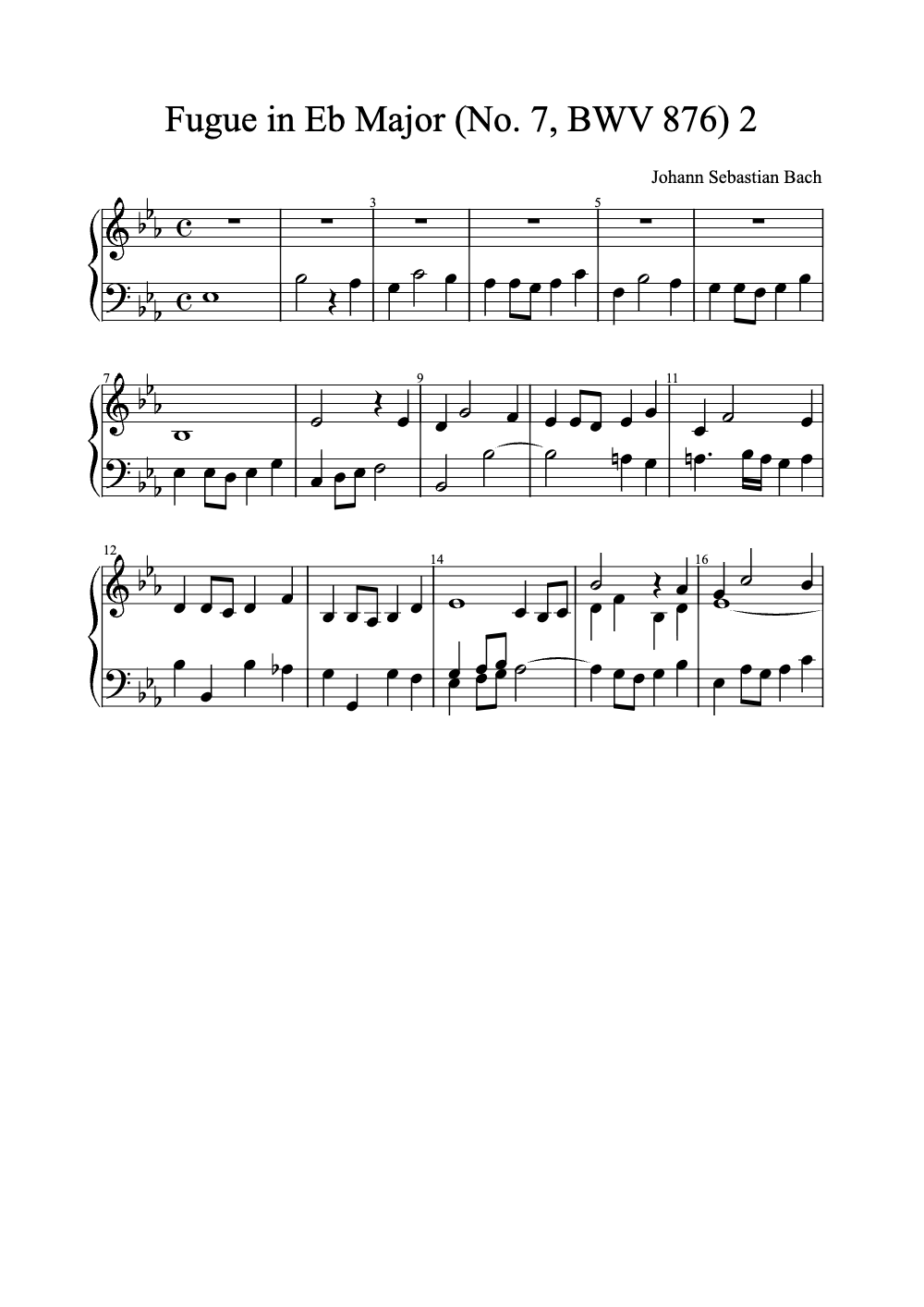 Sheet music preview for Fugue in E♭ Major (No. 7, BWV 876)