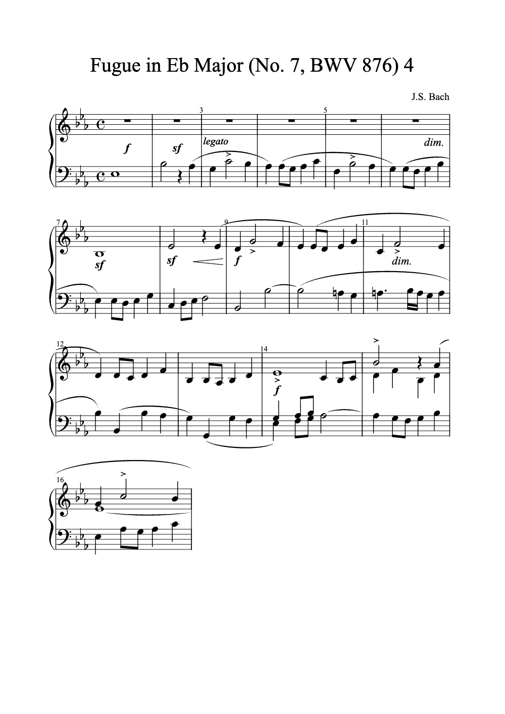 Sheet music preview for Fugue in E♭ Major