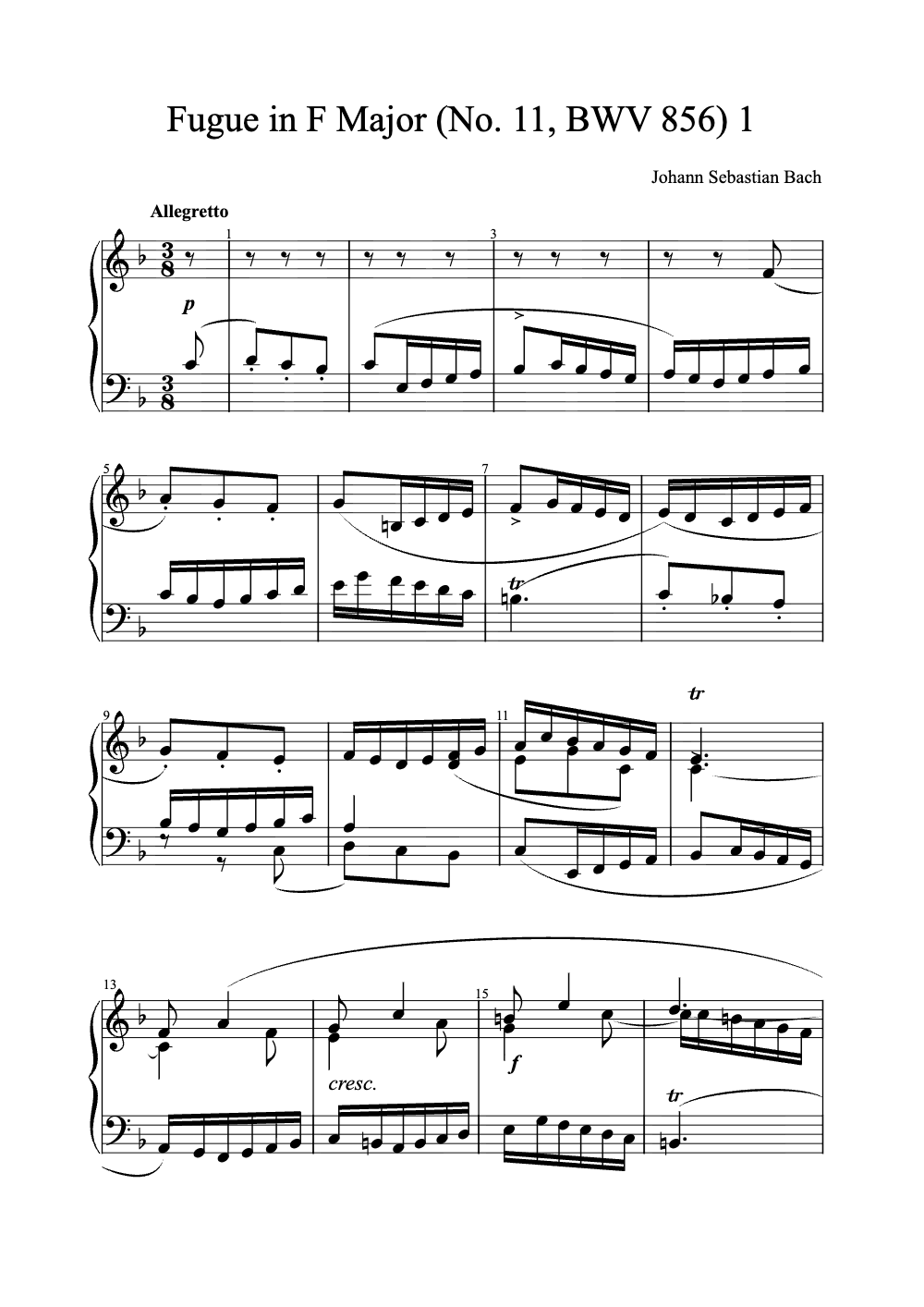 Sheet music preview for Fugue in F Major