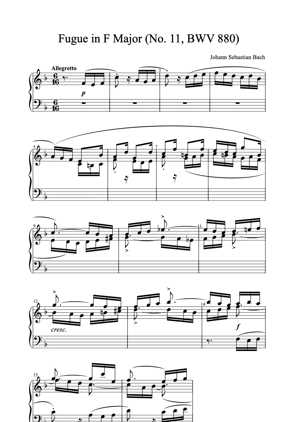 Sheet music preview for Fugue in F Major (No. 11, BWV 880)