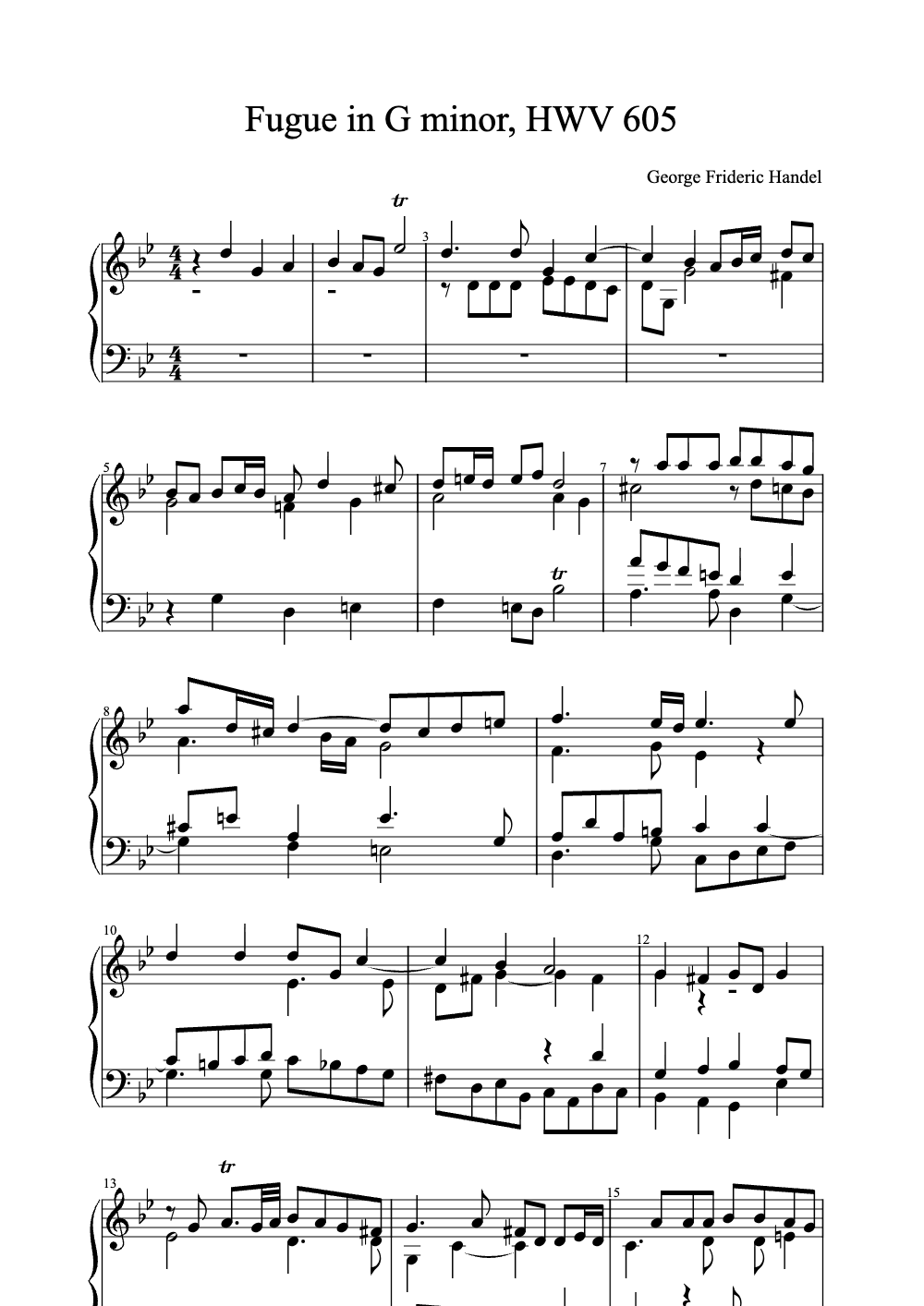 Sheet music preview for Fugue in G Minor, HWV 605