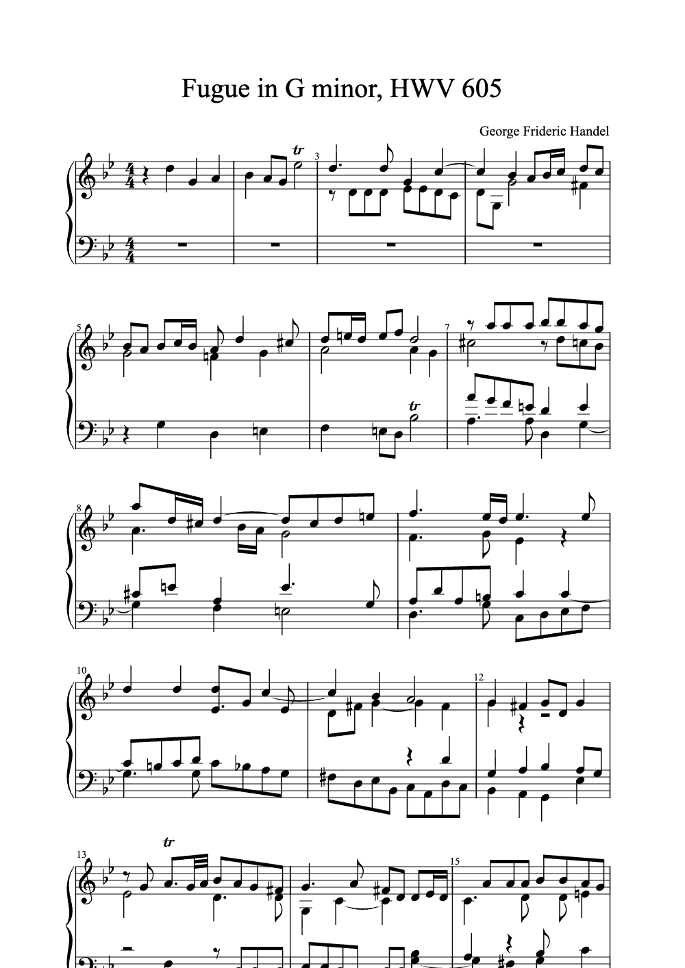Sheet music preview for Fugue in G Minor, HWV 605