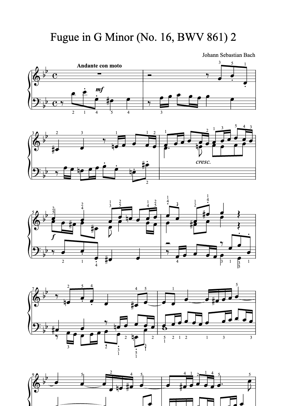 Sheet music preview for Fugue in G Minor (No. 16, BWV 861)