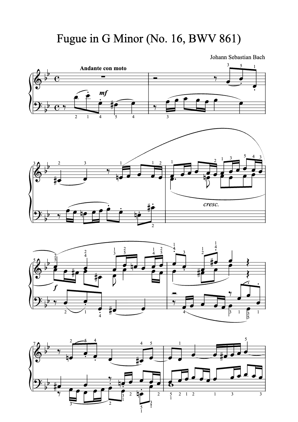 Sheet music preview for Fugue in G Minor (No. 16, BWV 861)