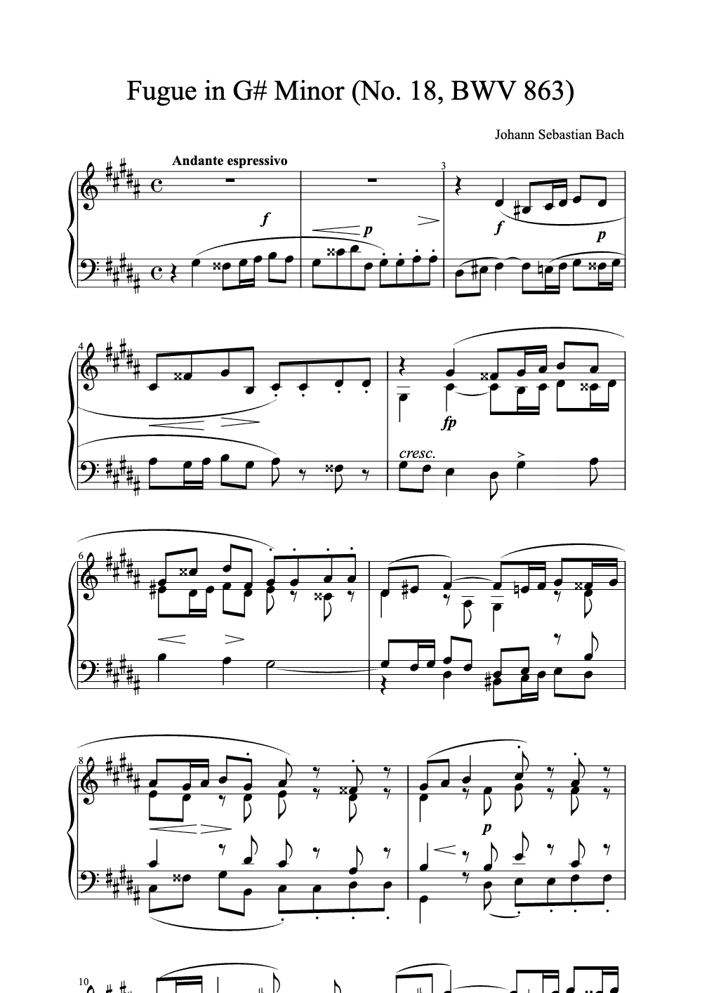 Sheet music preview for Fugue in G# Minor (No. 18, BWV 863)