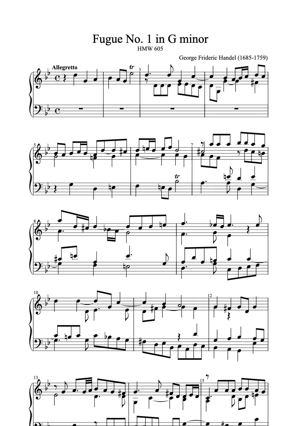 Sheet music preview for Fugue No. 1 in G Minor