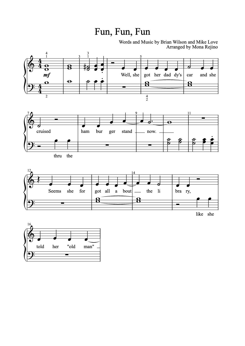 Sheet music preview for Fun, Fun, Fun