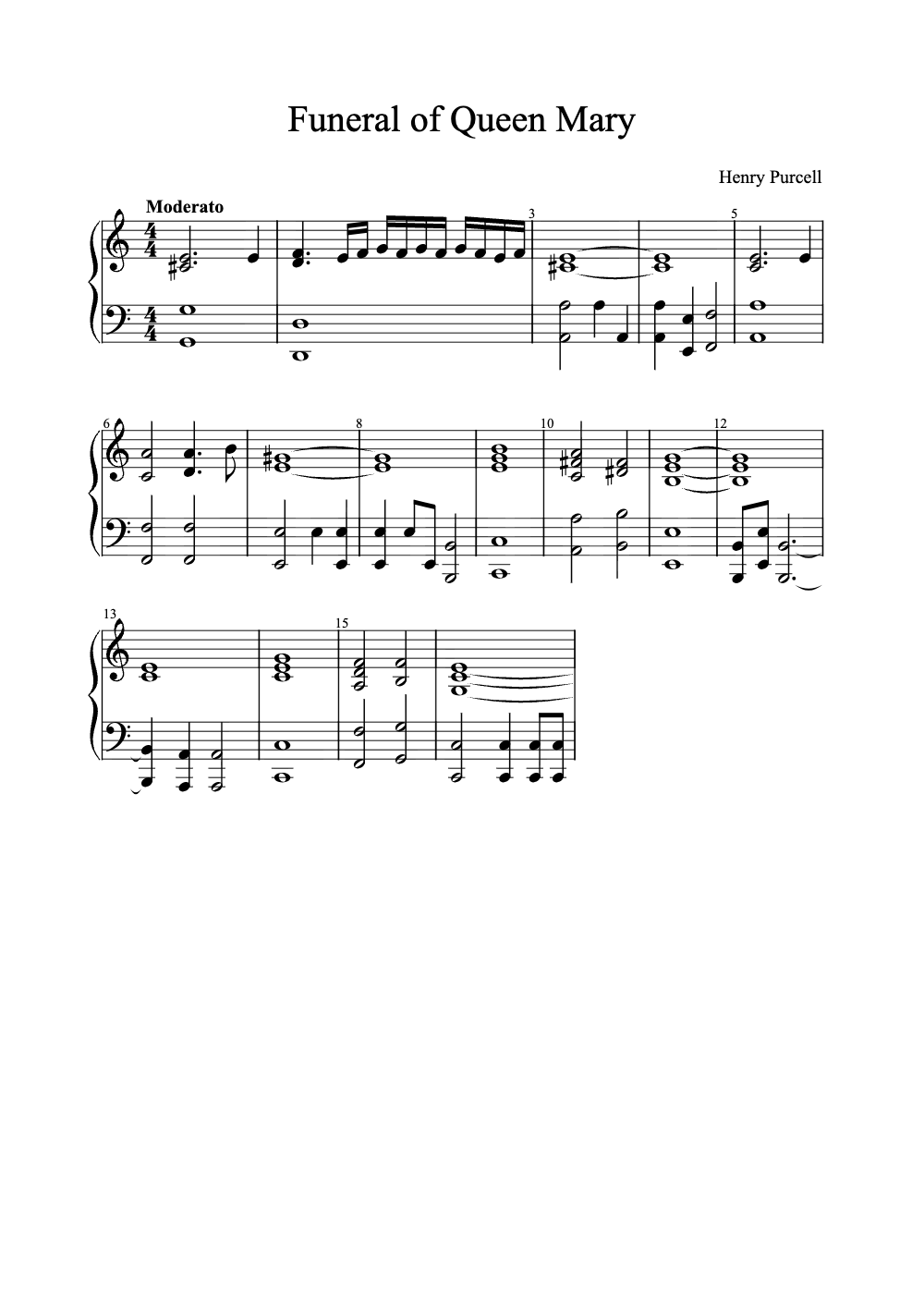 Sheet music preview for Funeral of Queen Mary