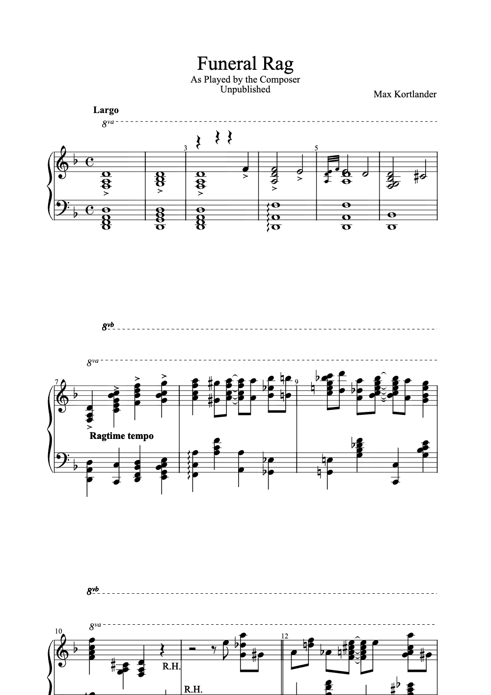 Sheet music preview for Funeral Rag