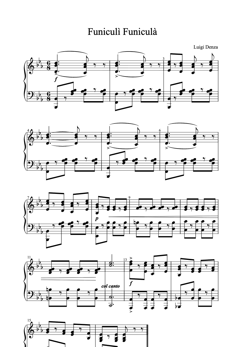 Sheet music preview for Funiculì Funiculà