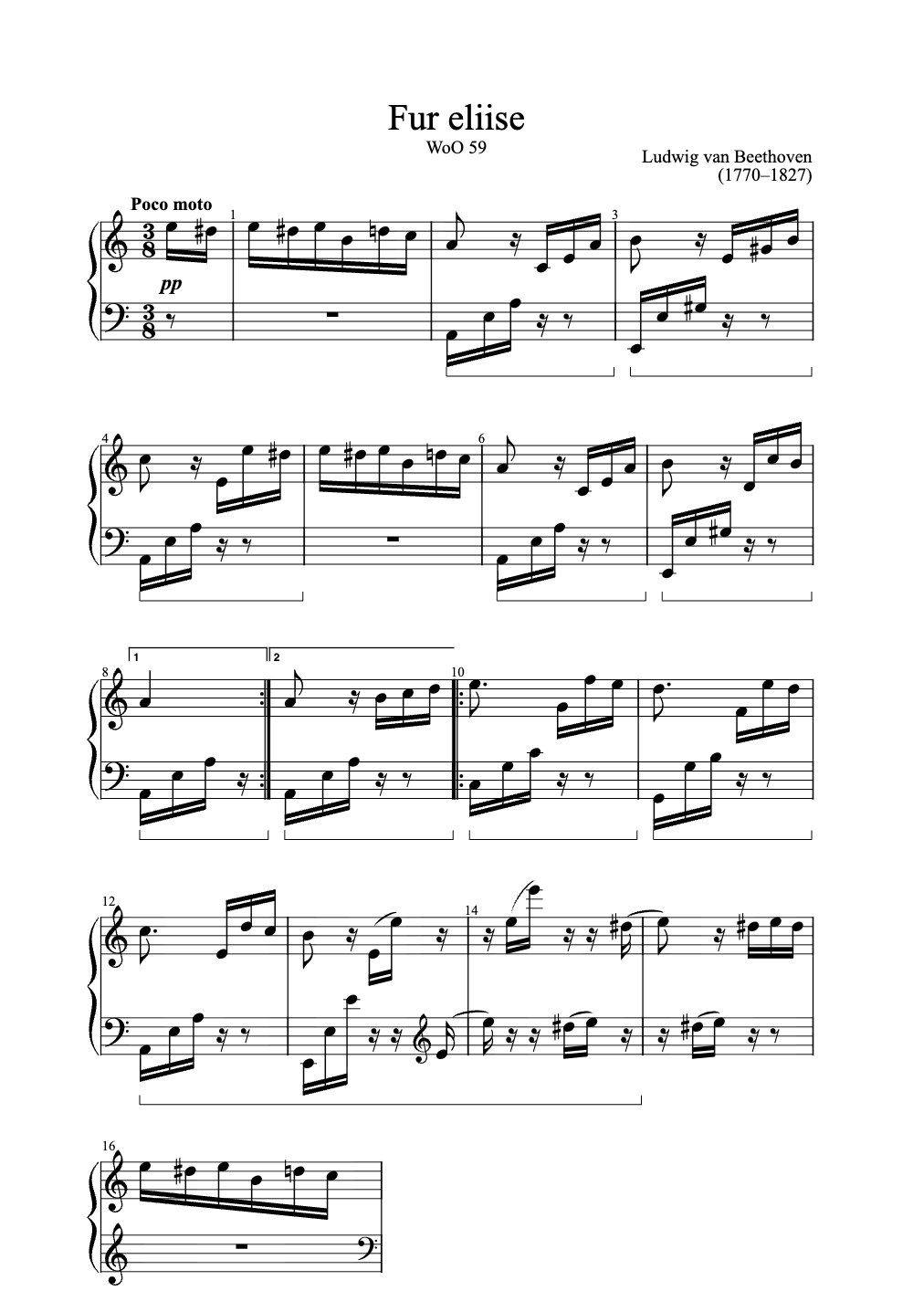 Sheet music preview for Für Elise