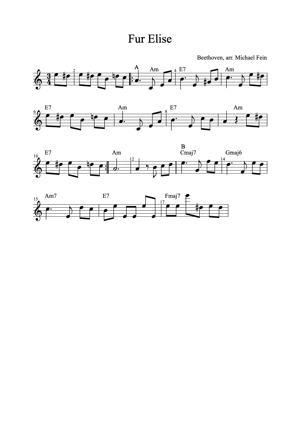 Sheet music preview for Für Elise