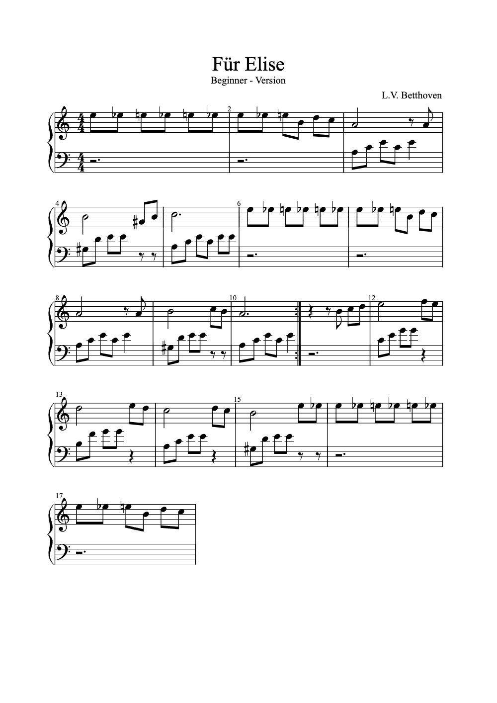Sheet music preview for Für Elise