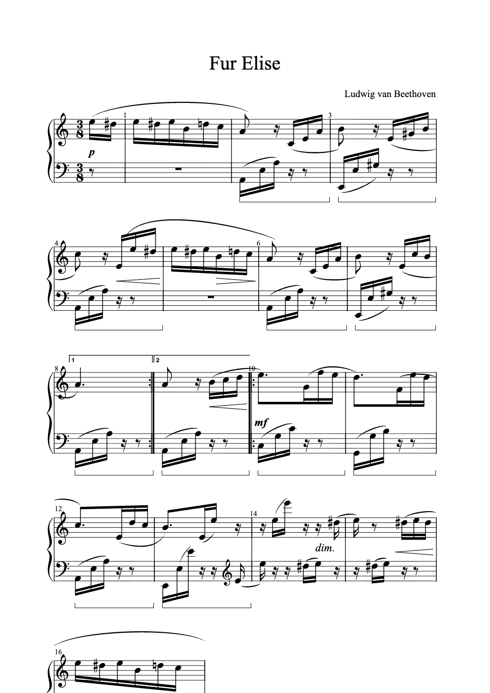 Sheet music preview for Für Elise
