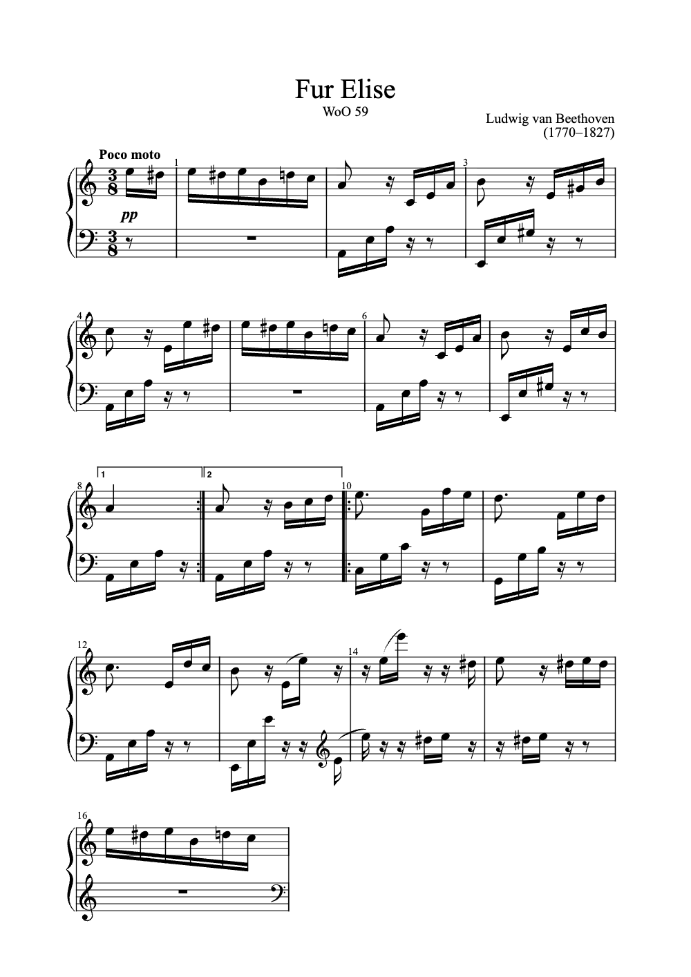 Sheet music preview for Für Elise