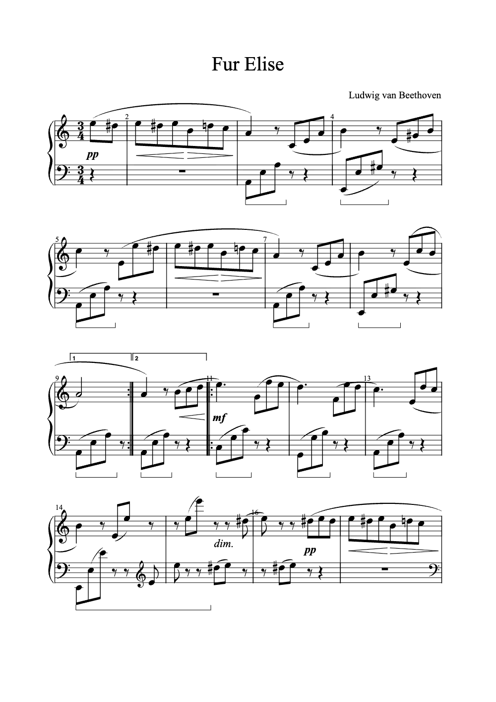 Sheet music preview for Für Elise