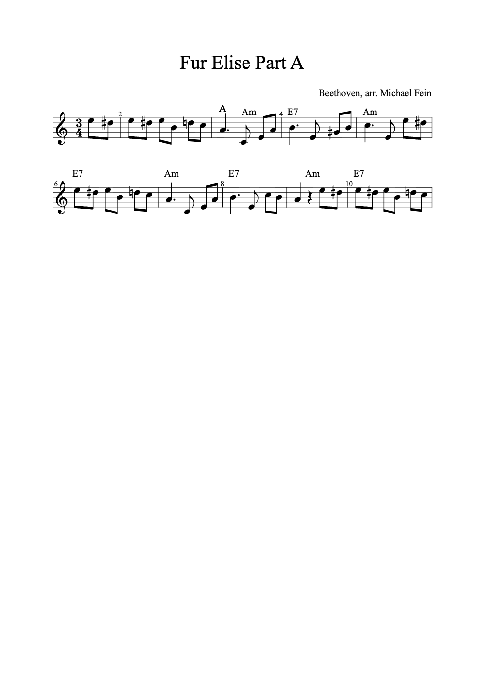 Sheet music preview for Für Elise