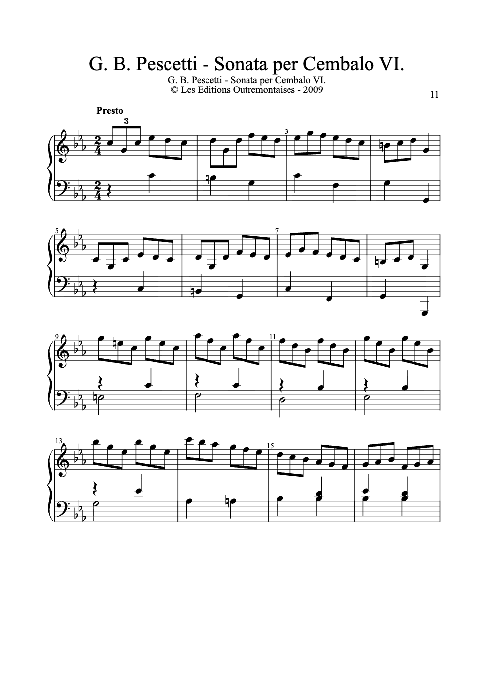 Sheet music preview for Sonata per Cembalo VI