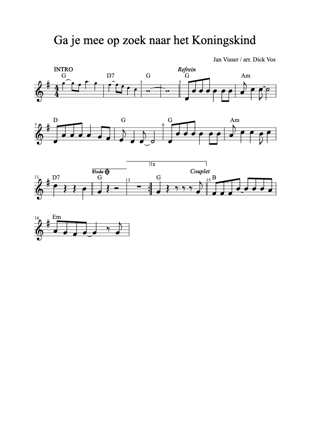 Sheet music preview for Ga Je Mee Op Zoek Naar Het Koningskind