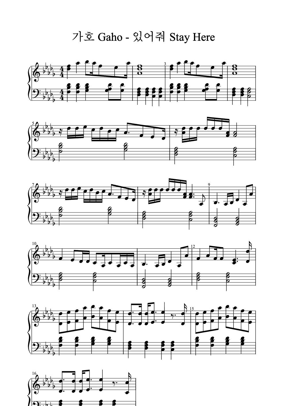 Sheet music preview for Stay Here