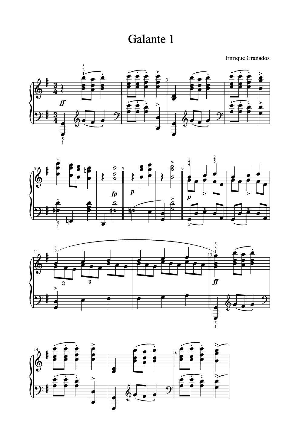 Sheet music preview for Galante 1