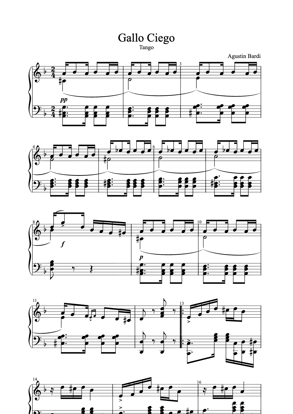 Sheet music preview for Gallo Ciego