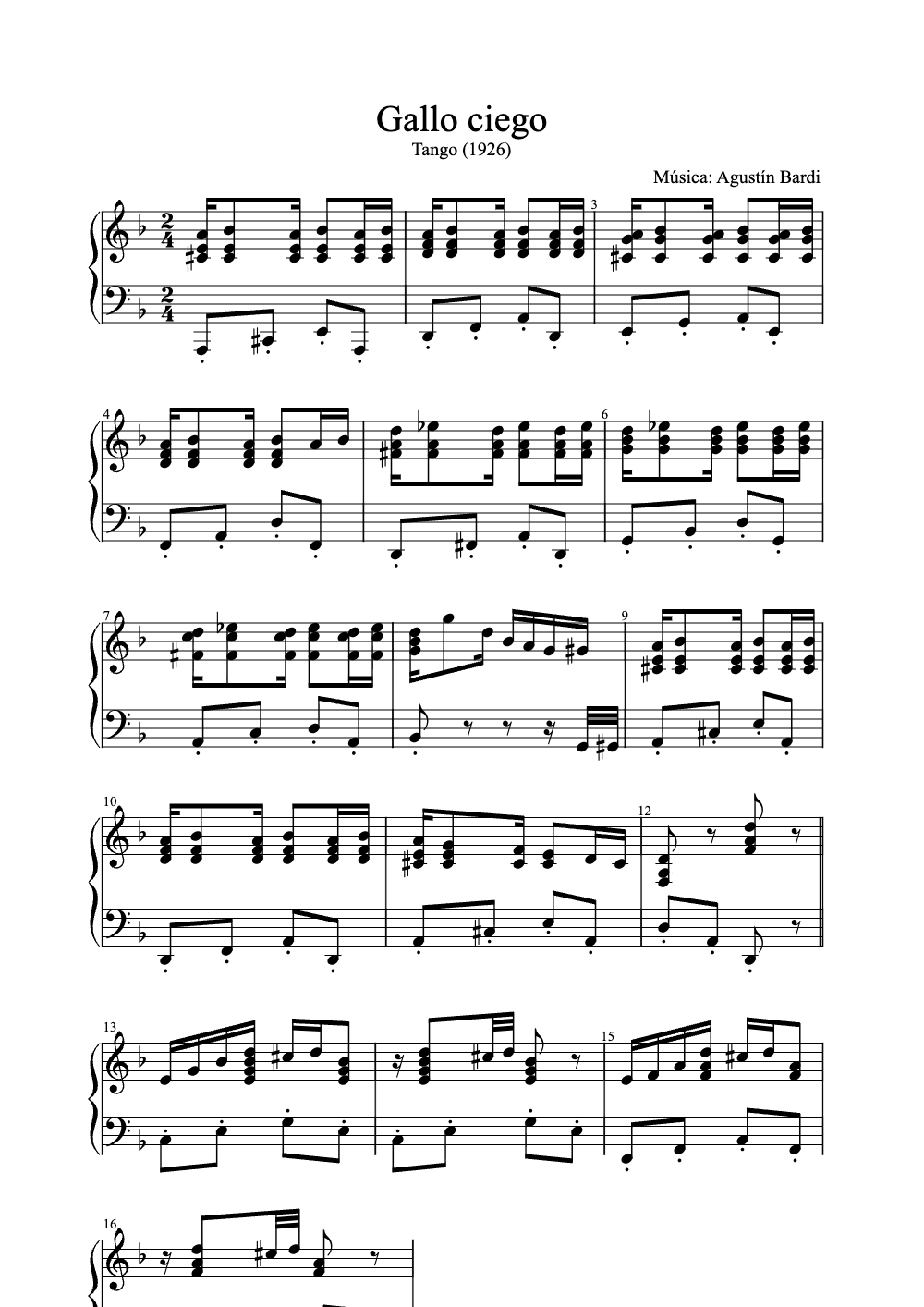 Sheet music preview for Gallo Ciego