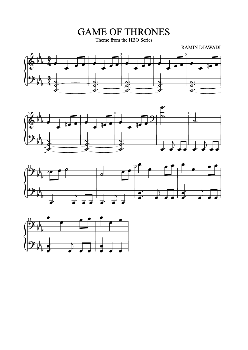 Sheet music preview for Game of Thrones