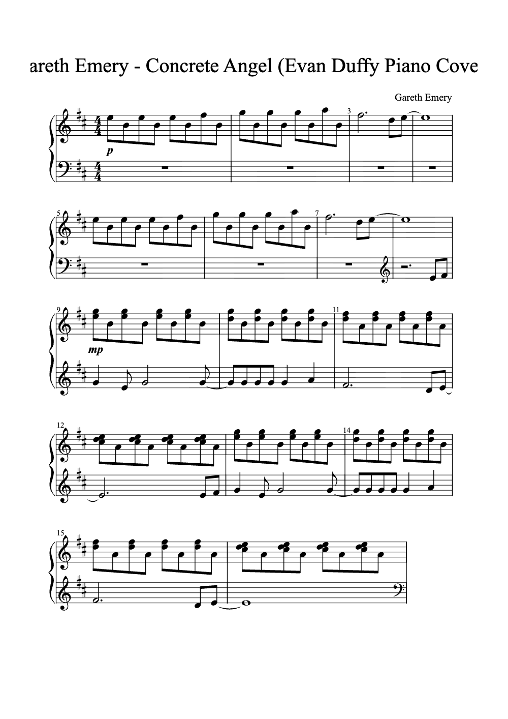 Sheet music preview for Concrete Angel