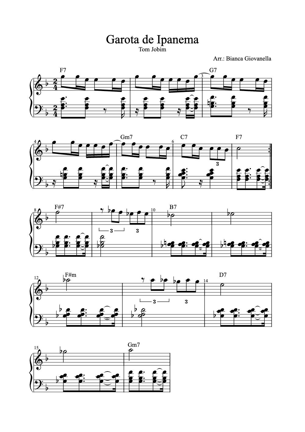 Sheet music preview for Garota de Ipanema
