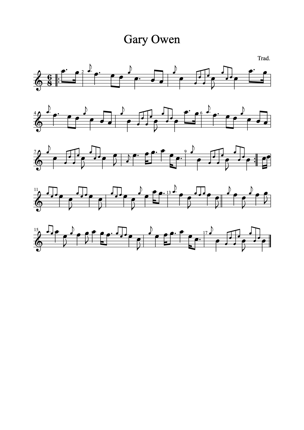 Sheet music preview for Gary Owen
