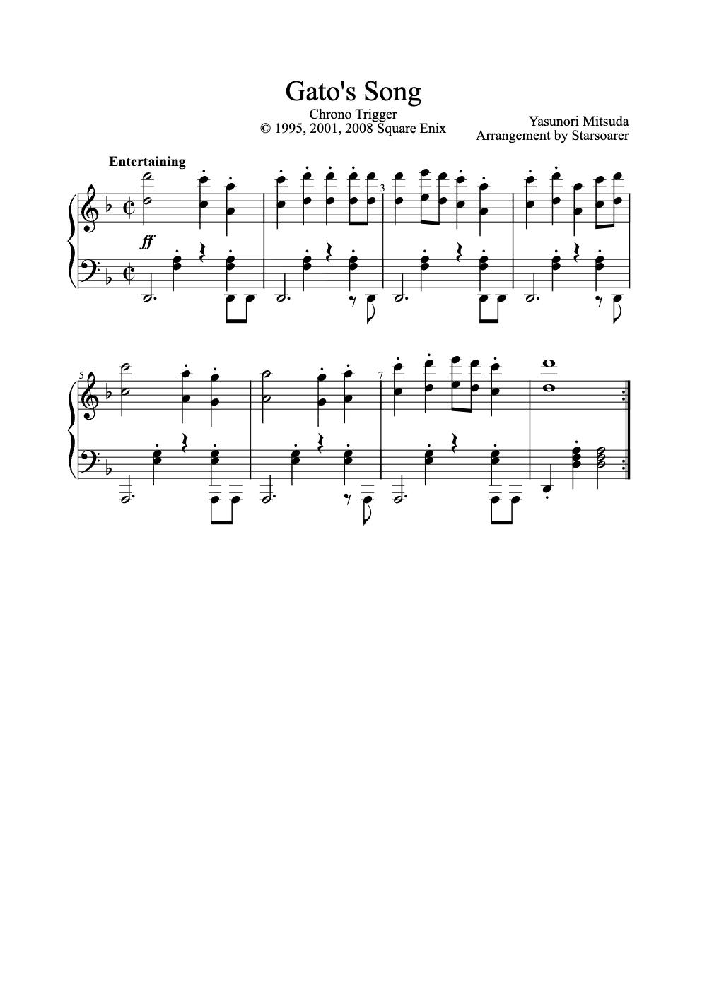 Sheet music preview for Gato's Song