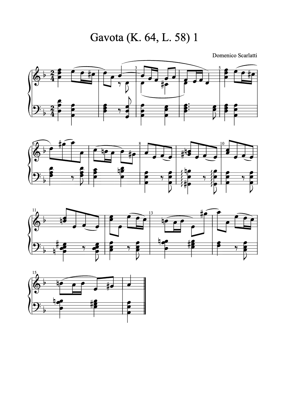 Sheet music preview for Gavota