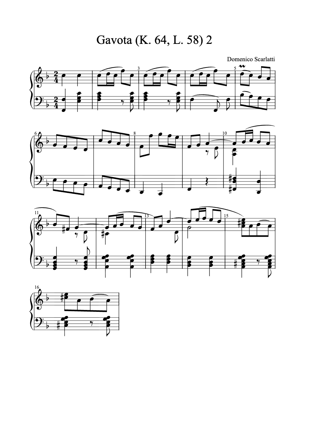 Sheet music preview for Gavota (K. 64, L. 58)