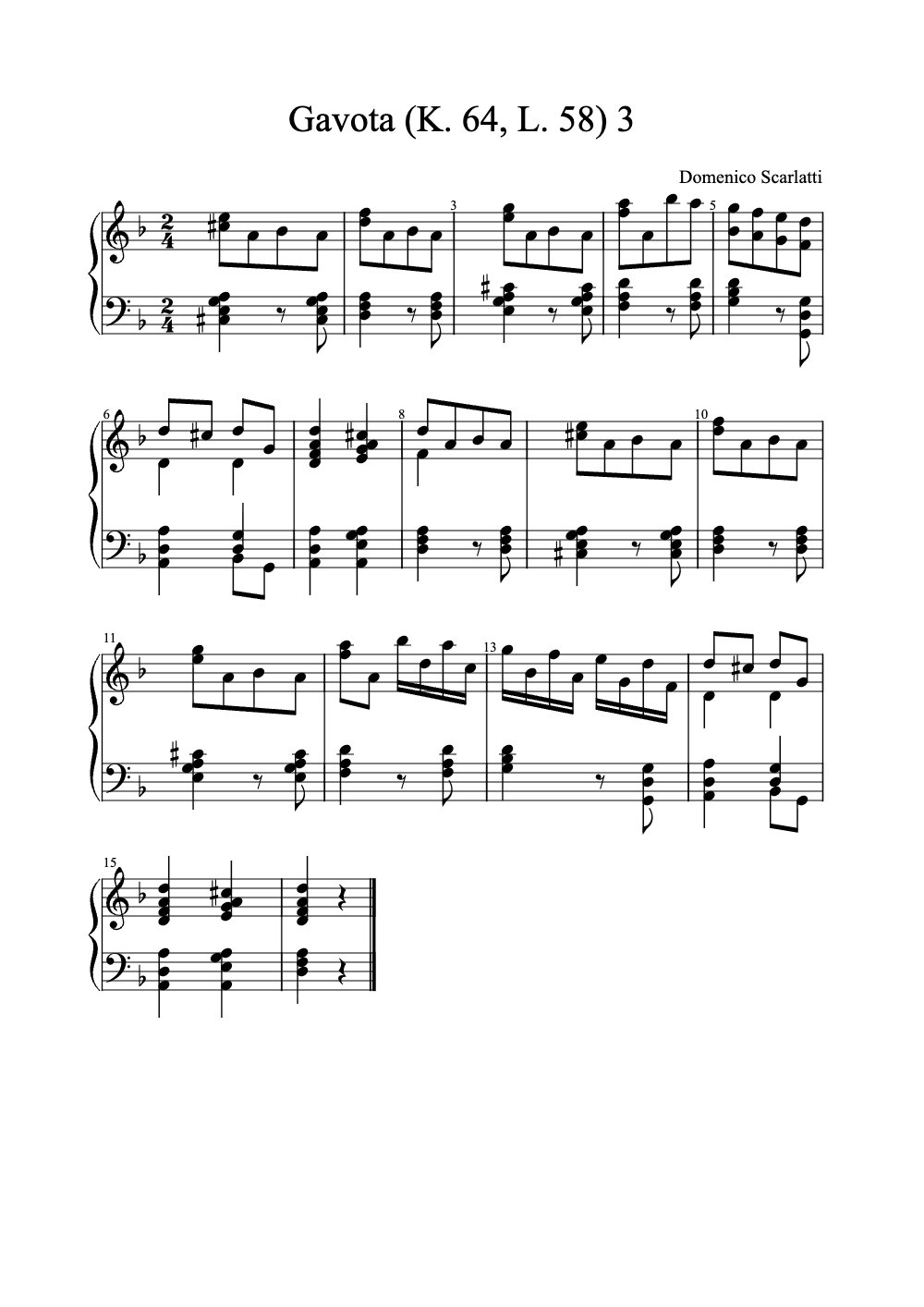 Sheet music preview for Gavota (K. 64, L. 58)