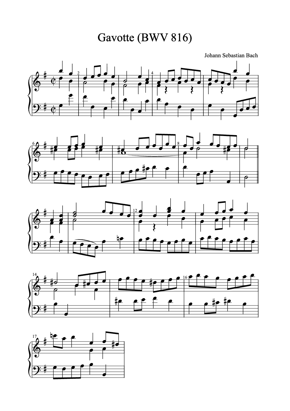 Sheet music preview for Gavotte (Bwv 816)