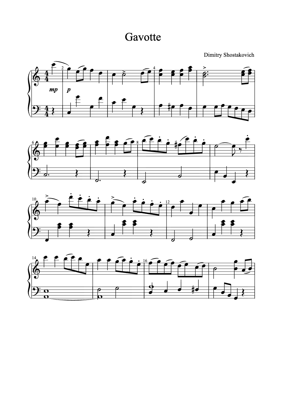 Sheet music preview for Gavotte