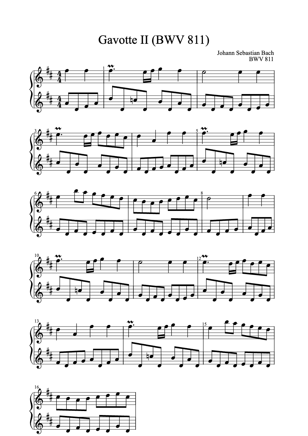 Sheet music preview for Gavotte II