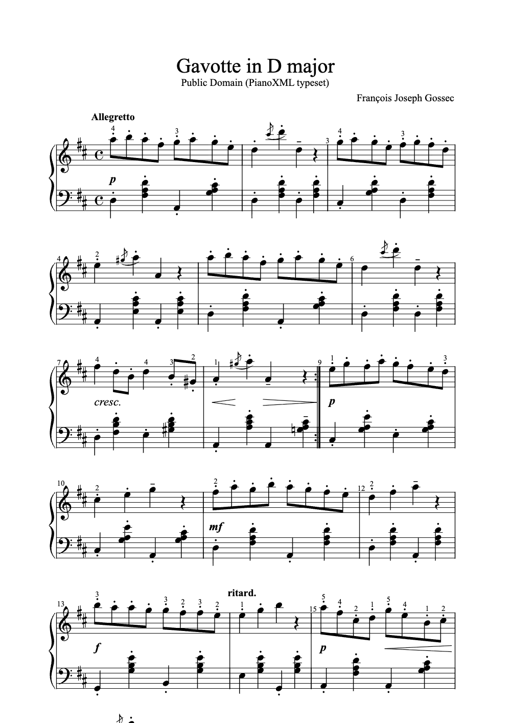 Sheet music preview for Gavotte in D Major