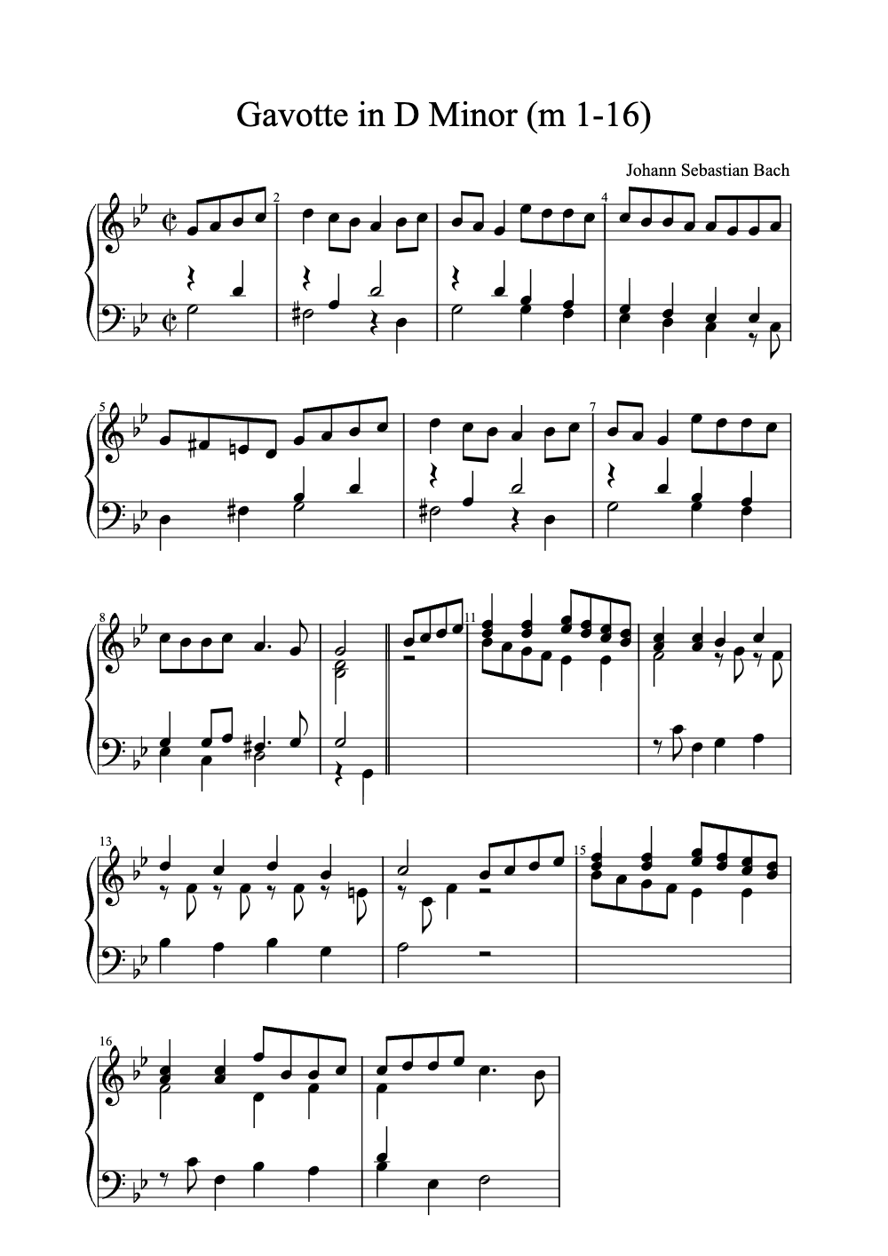 Sheet music preview for Gavotte in D Minor